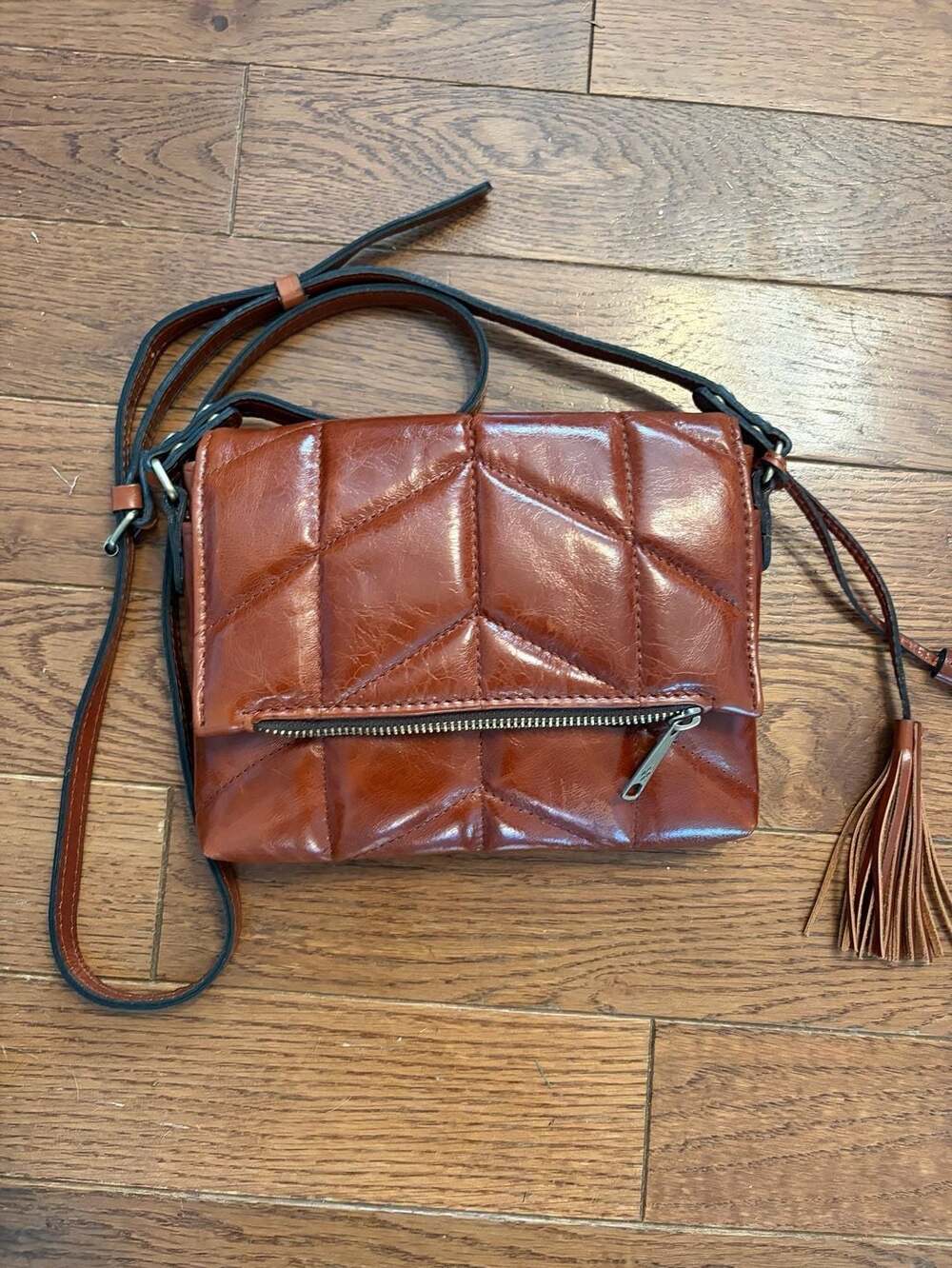 Patricia Nash Corfu Quilted Leather Crossbody Bag Cognac